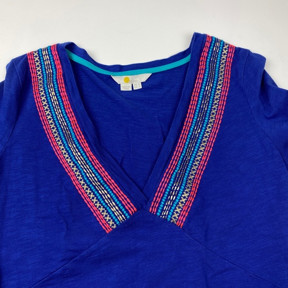 Boden Blue Multicolored Embroidery Dress Vneck Size 2 - Picture 9 of 10